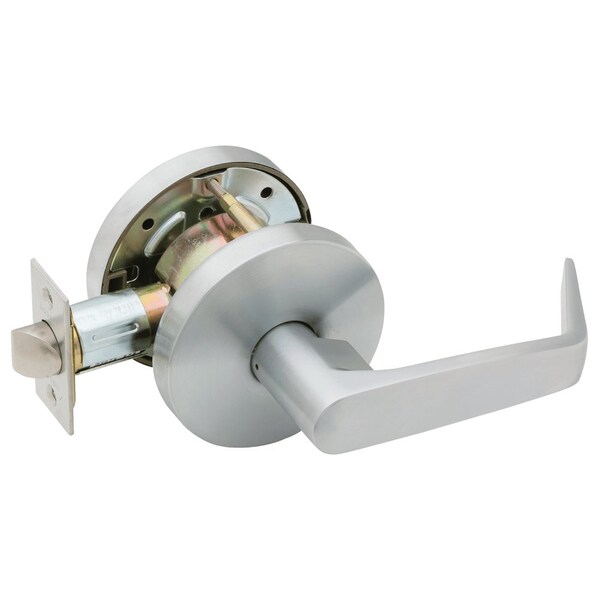 Grade 2 Communicating/Exit Cylindrical Lock, Non-Keyed, Dane Lever, Small Rose, Satin Chrome Finish
